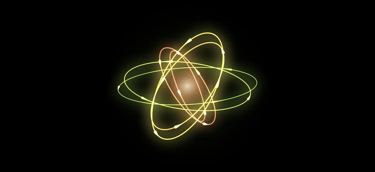 Orbit visualizer: glowing tilted golden rings with satellite trails around a luminous center
